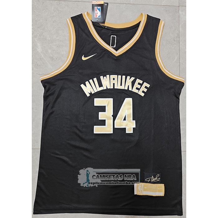 Camiseta Milwaukee Bucks Giannis Antetokounmpo NO 34 Select Series Oro Negro